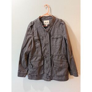 Per Se Utility Jacket Women's XL Gray Full Zip Pockets Army Casual Military MINT